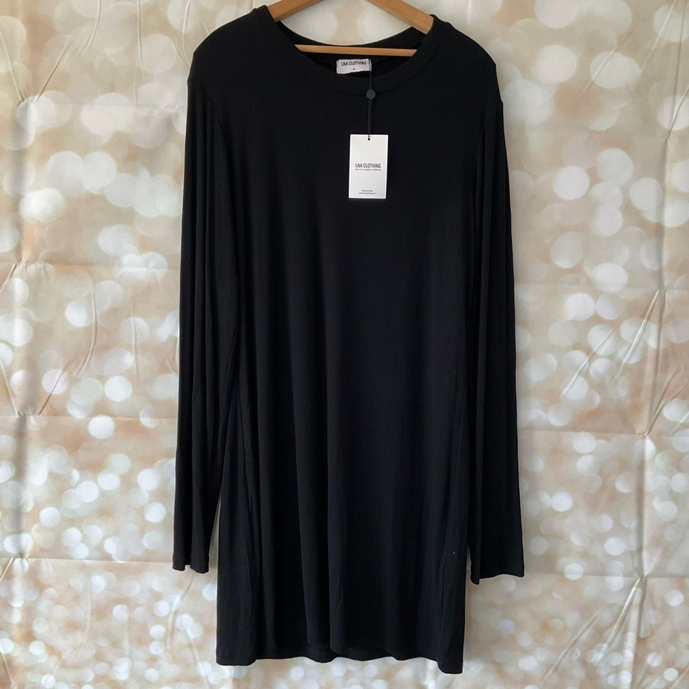 LNA Clothing Black Ribbed Mini Dress